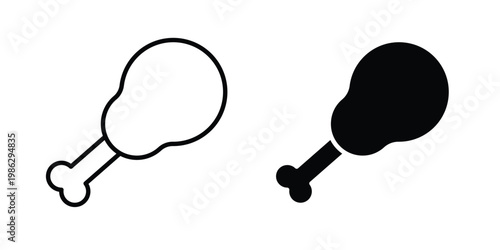 Chicken leg icon symbol collection, Stroke and flat icons