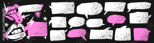 Punk Grunge Style Speech Bubbles Set With Noise Texture