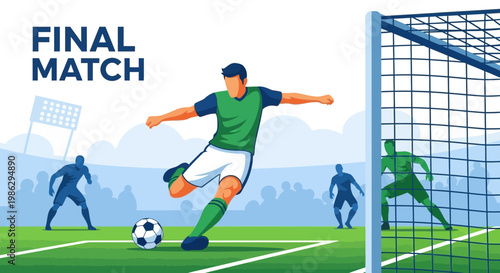 Vibrant Soccer Illustration Depicting a Dramatic Goal in the Final Championship Match