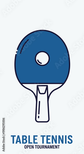 Vibrant Table Tennis Illustration Promoting Open Tournament Featuring Paddle and Ball Design