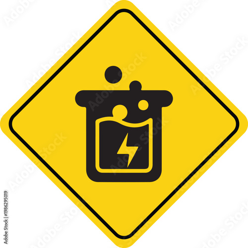 Chemical hazard warning sign with a beaker and lightning bolt symbol caution alert for dangerous substances vector graphic for safety and science