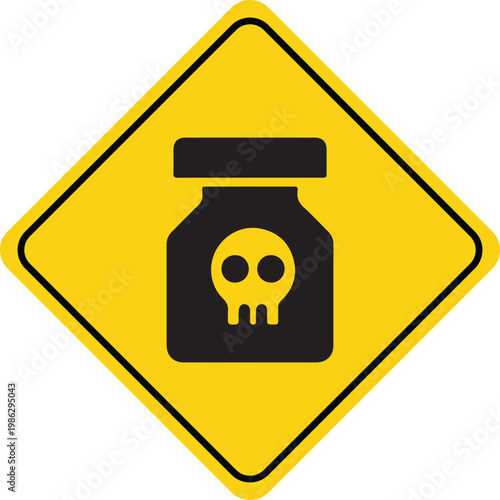 Poison warning sign skull and crossbones symbol on a yellow diamond background danger alert for hazardous substances vector illustration