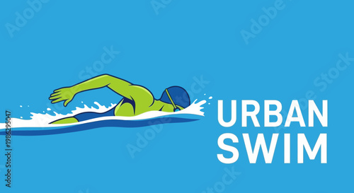 Vibrant Urban Swim Illustration Depicting Healthy Lifestyle and Dynamic Motion