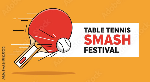 Vibrant Table Tennis Smash Festival Emblem on Energetic Orange Background
