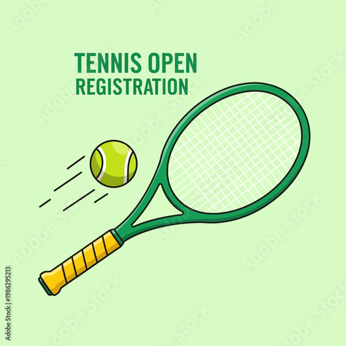 Vibrant Tennis Illustration Showcasing Open Registration and Dynamic Sporting Imagery for