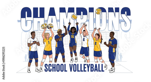 Victorious School Volleyball Champions Celebrating Team Spirit and Athletic Achievement