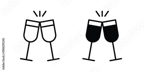 Clinking glasses icon symbol collection, Stroke and flat icons