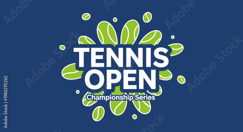 Vibrant Tennis Open Championship Series Announcement on a Bold Blue Background