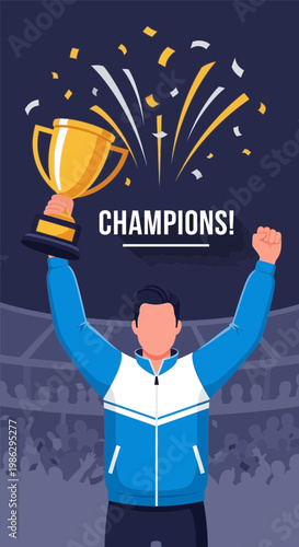 Victory Celebrated: A Triumph of Achievement, Displaying a Golden Trophy and Exuberance