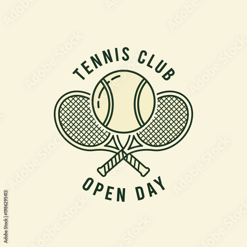 Vintage Tennis Club Emblem With Crossed Racquets And Ball Open Day Invitation Graphic