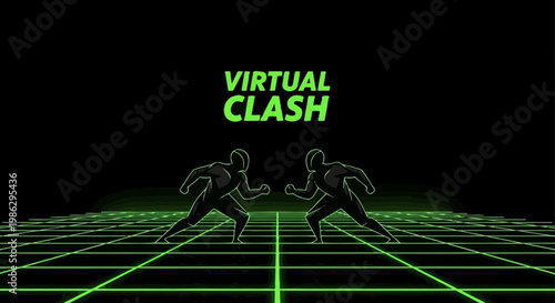 Virtual Clash: Futuristic Combat Scene Depicting Two Figures in a Cybernetic Duel