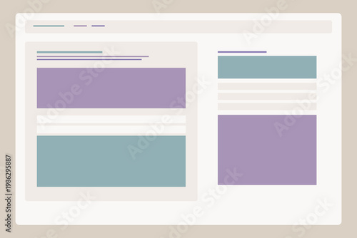 Multi section dashboard interface with cards and data blocks in minimal flat vector style for modern SaaS admin panel and clean UI design systems use