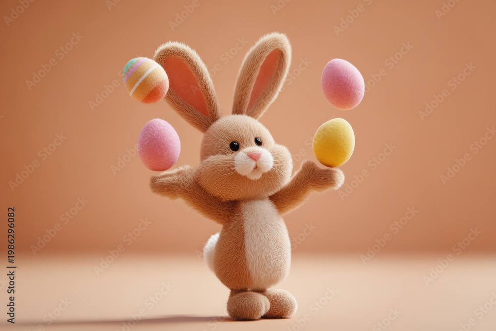 Fototapeta premium Easter bunny with pastel floating eggs