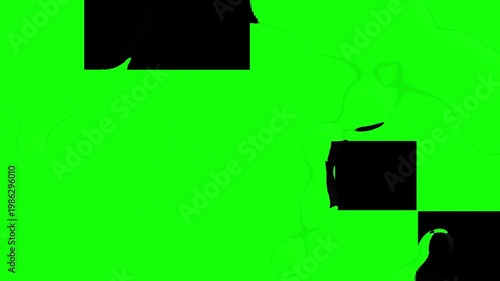 A video showcasing a vibrant green background with black squares and abstract lines
