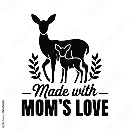 Deer silhouette with fawn a mother's love illustration with floral accents