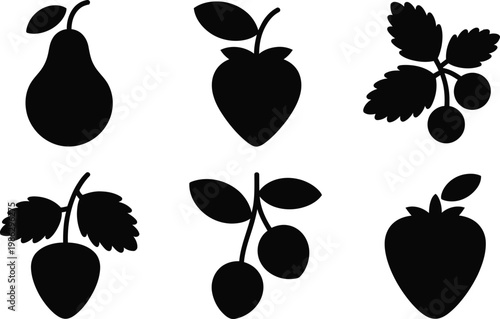 Collection of assorted fruit icons isolated on transparent background
