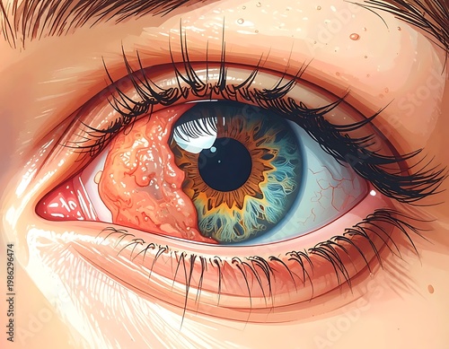 Diseased human eye closeup