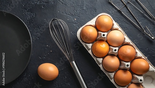 Egg carton and whisk