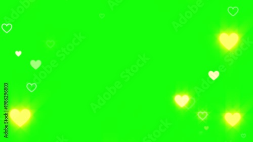A vibrant green screen video background with floating hearts and sparkling lights
