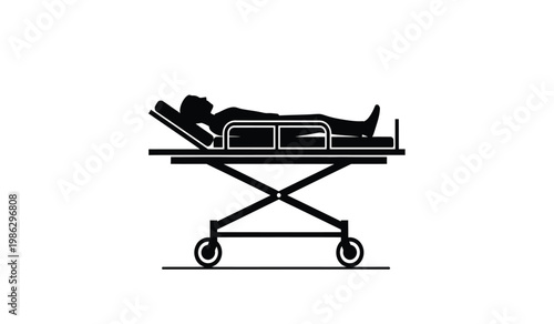 A stark depiction of a patient lying on a hospital gurney rendered in a minimalist style creating a striking silhouette high quality professional detailed
