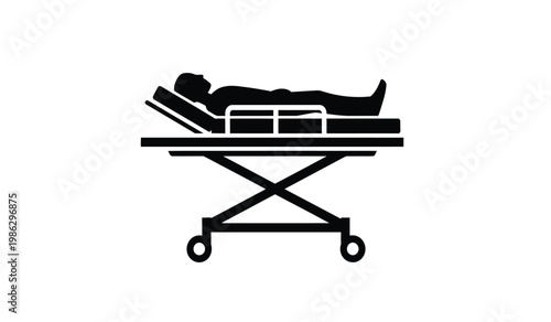 A stark black depiction showcases a patient lying on a hospital gurney a visual representing healthcare and emergency situations silhouette high quality professional detailed