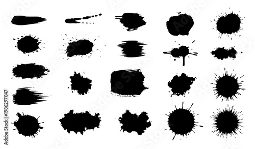 Black smudge texture vector ink blot grunge abstract set design