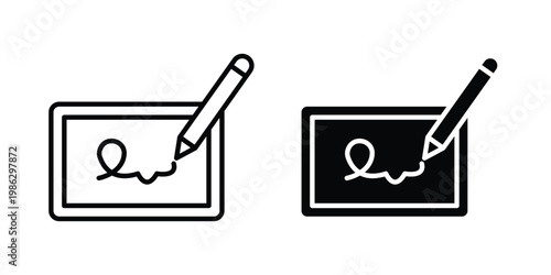 E Signature icon symbol collection, Stroke and flat icons