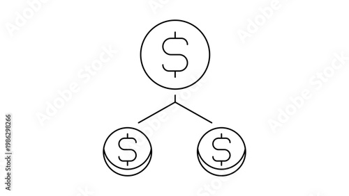 Dividend Payment and Profit Sharing Minimalist Black Line Vector Icon on White Background Representing Money Distribution, Financial Growth, Investment Returns, and Capital Allocation Illustration