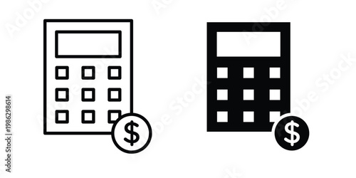 finance calculator icon symbol collection, Stroke and flat icons