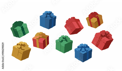Stacked gift boxes 3D vector colorful present pile isolated on white