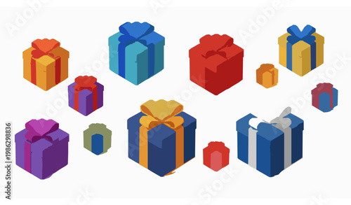 Scattered colorful gift boxes 3D vector present collection isolated on white