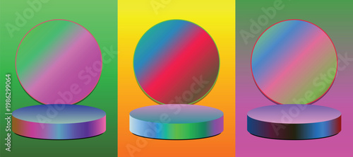 Abstract Gradient Pedestal Displays on Colorful Gradient Backgrounds in a Triptych Layout