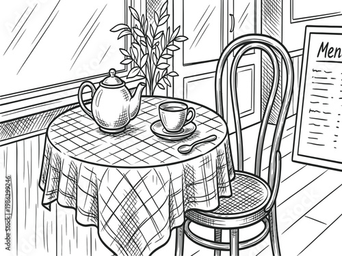 Cafe restaurant table chair table with tablecloth vector