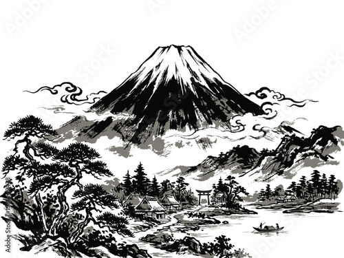 Fuji mountain volcano japanese vector