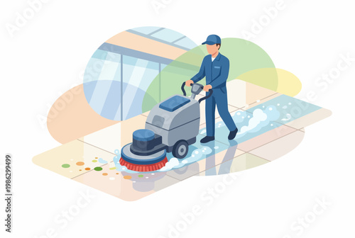 Professional Floor Cleaning Service with Industrial Scrubber