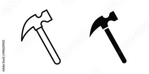 Hammer icon symbol collection, Stroke and flat icons