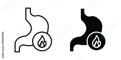 Heartburn icon symbol collection, Stroke and flat icons