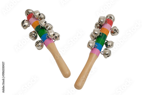 Foto Colorful wooden sleigh bells for children on transparent background