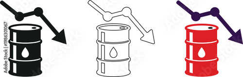 Crude Oil Drum Falling Market Chart Symbol Collection Vector.