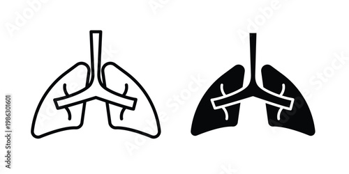 Lung icon symbol collection, Stroke and flat icons