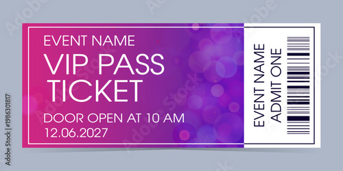 Event ticket vector template. Concert, party or festival ticket design template. Vector illustration