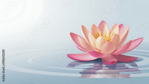 Beautiful pink lotus flower floating on calm water with ripples and sunlight shining through serene natural scene