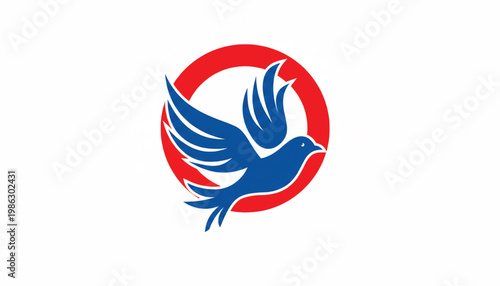 Bird dove icon with blue wings and red circular background for clean modern social media and branding graphics