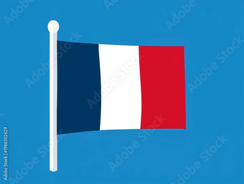 French flag flying on a pole against blue background