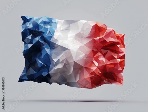 French flag flying as abstract low poly geometric art