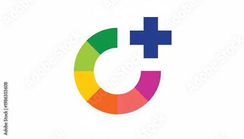 Health medical icons set with colorful circular infographic segment and blue cross for healthcare support