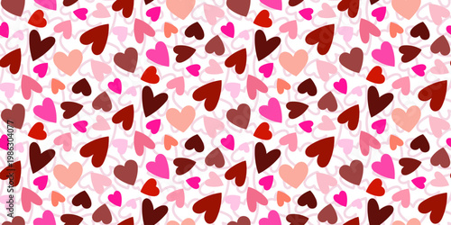 Small multicolored hearts isolated on a white background. Cute seamless pattern. Simple flat vector graphic illustration. Texture.