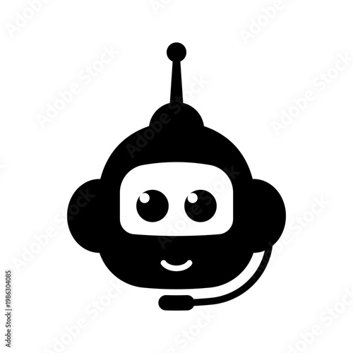 Robot icon. Chat bot. Black silhouette. Front view. Vector simple flat graphic illustration. Isolated object on a white background.