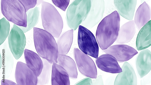 Abstract lavender, purple and green leaves, pattern for delicate background or print
