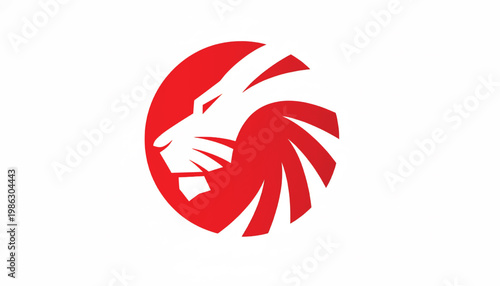 Lion head logo icon with red and white aggressive stylized mane design for sports teams and mascots featuring mascot, esports emblem, claw marks with